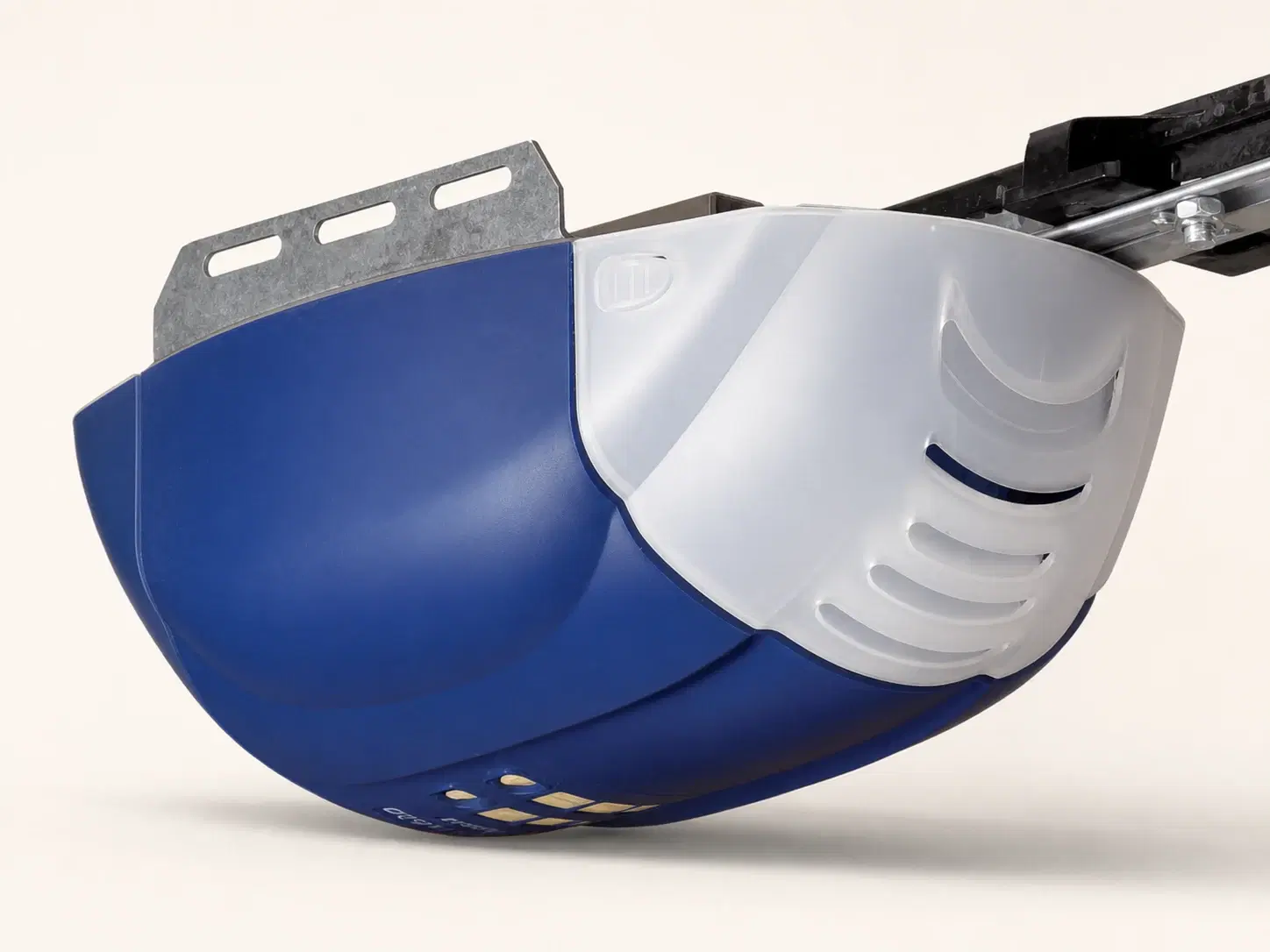 Illustrative rendering of the dark blue Genie 1022 opener motor unit