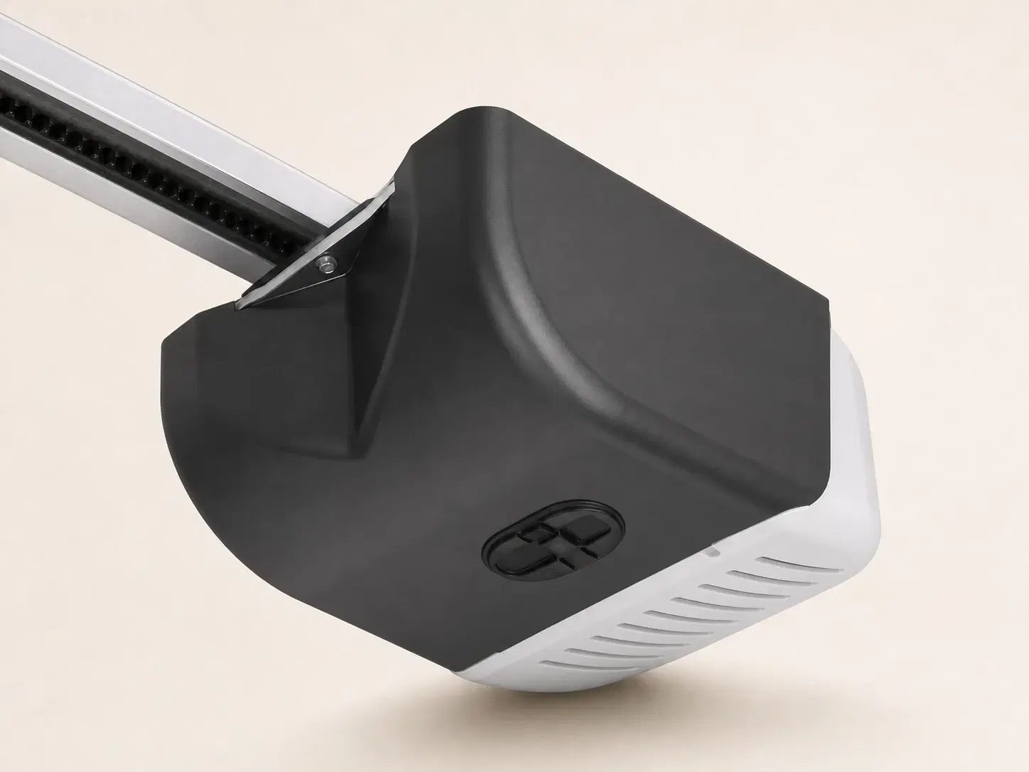 Illustrative rendering of the black and white Genie 1028 opener motor unit