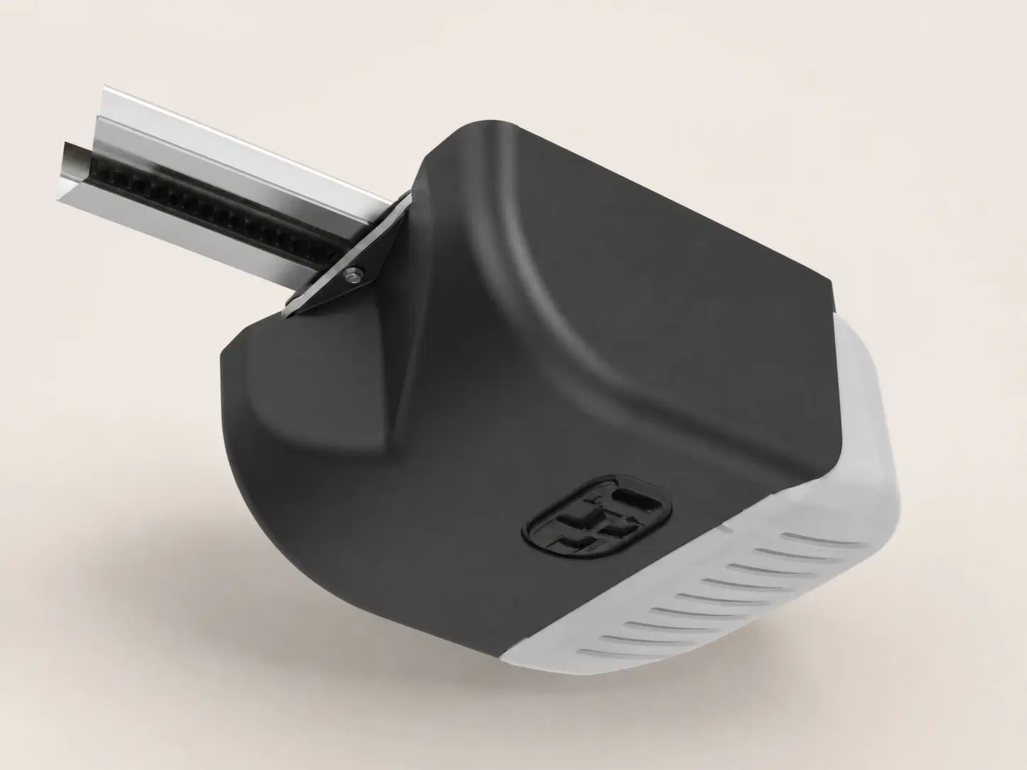 Illustrative rendering of the black and white Genie 2128 opener motor unit