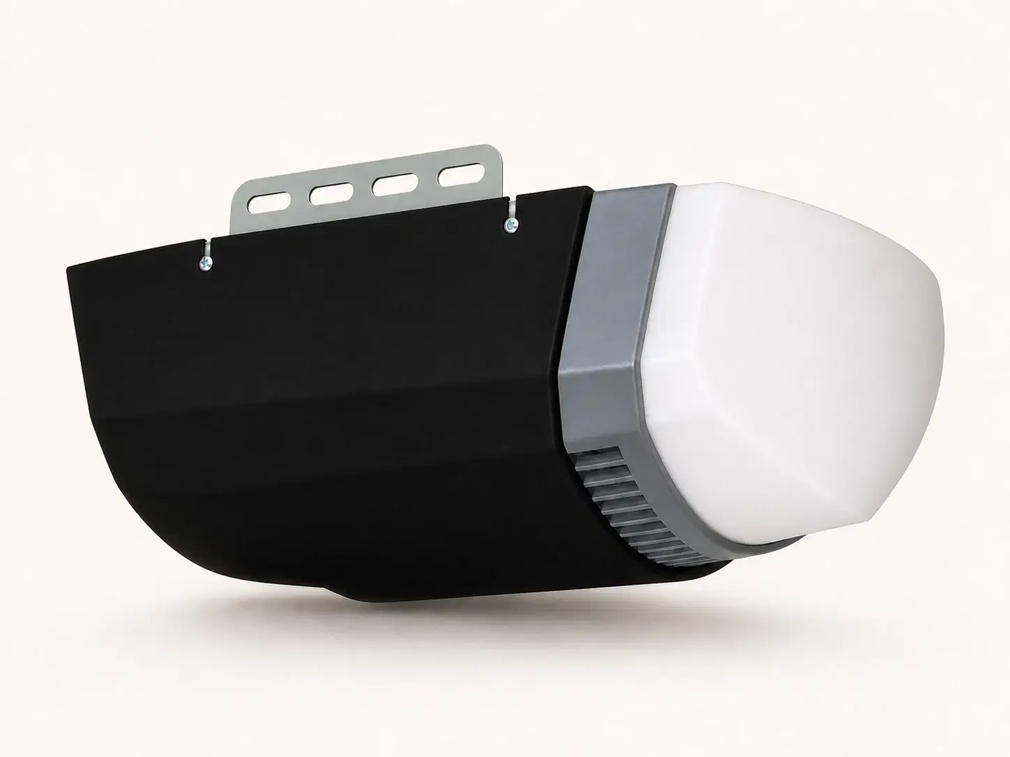Illustrative rendering of the black Linear LDCO800 opener motor unit with a white light cover