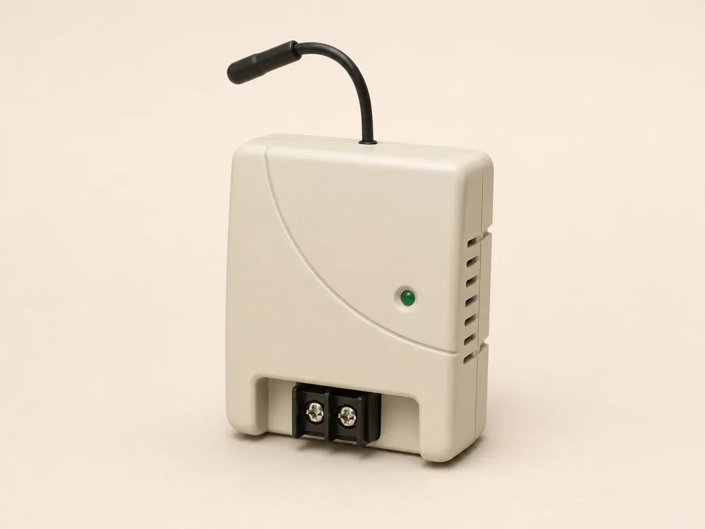 Illustrative rendering of a separate plug-in garage-door receiver with an antenna wire